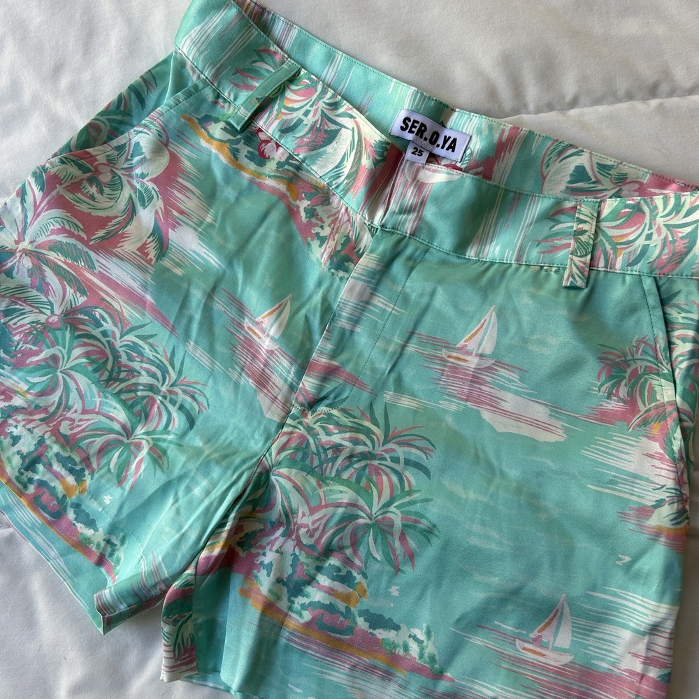 NWOT Ser.o.ya x Revolve Jesse Silk Blend Shorts ‎ Island Print Women Size 25